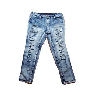 Womens ELITE JEANS Distressed Skinny   stone wash Stretch  15/16 X 30